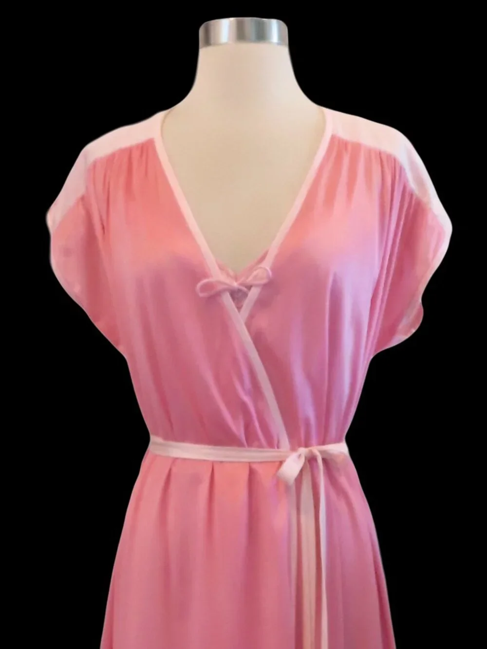 Vintage Pink Peignoir Set M Coquette Sheer Nylon Slip Dress Nightgown Robe